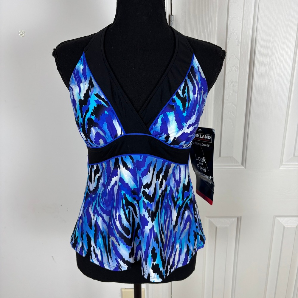 Kirkland Signature Miraclesuit Tankini Top Blue Purple Halter Swimsuit Sz 8 New‎